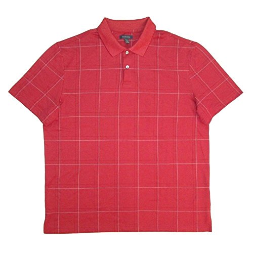 Van Heusen Mens Short Sleeve Polo Shirt Windowpane Check Print Red