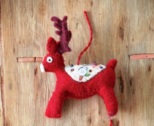 Creative Co-op Felt Deer Ornament, Choice of Saddle Color (white)