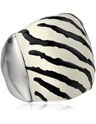 Fashionable Ladys Stainless Steel with Black and White Zebra Prints Ring, Size 6