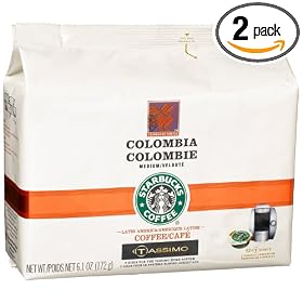 Starbucks 100% Columbian, T-Discs for Tassimo System, 6.1-Ounce Packages (Pack of 2)