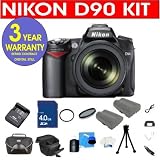 Nikon D90 12.3MP Digital SLR Camera with 18-105mm f/3.5-5.6G ED AF-S VR DX Nikkor Zoom Lens + High Capacity Li-Ion Battery + 4 GB Memory Card + 6 Piece Accessory Kit + Camera Holster Case + Multi-Coated Glass UV Filter + Multi-Coated Glass Polarizer Filter + 3 Year Warranty Repair Contract