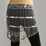 Bellyqueen Belly Dance Hip Scarf, Silver Coins In Rows Style