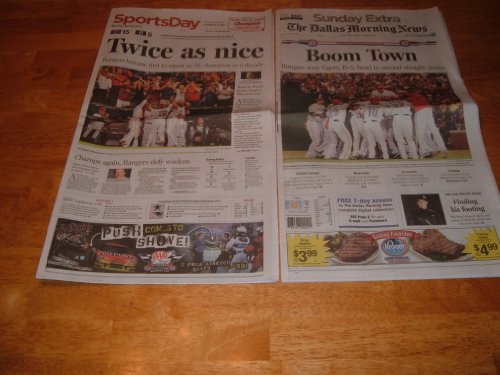 Texas Rangers Win 2011 ALCS-American League Championship Series with victory over Detroit Tigers & 2nd Consecutive Trip To World Series-Dallas Morning News Sunday October 16, 2011-Front Page news section and Sports section of Sunday paper.