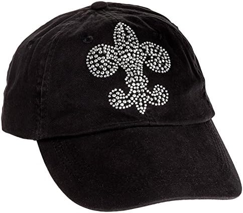 Womens Crystal Fleur De Lis Adjustable Baseball Cap Rhinestone Bling Hat (Black)