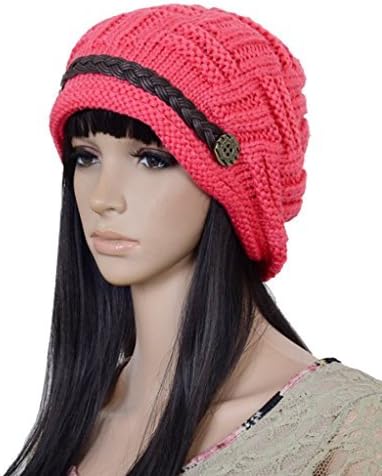 FuzzyGreen®Cute Women Ladies Girls Beige Woven Knit Crochet Slouch Snow Winter Shaker Beret Hat Hat Cap Beret Beanie+Gift