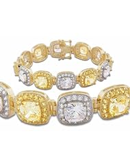 18k Gold Over Sterling Silver Yellow and White Cubic Zirconia Bracelet