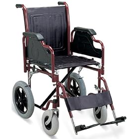 18" Mobile Wheelchair with Steel Frame, Padded Armrest, Detachable Footrests, Solid Castors and Large Rear Wheels.