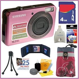 Samsung SL202 10.2 MP Digital Camera Pink + 4GB Accessory Bundle by Samsung