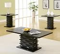 3pc Coffee Table Set with Wave Design Base in Rich Black Finish