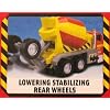 Lowering and stabalising rear wheels for cement mixer