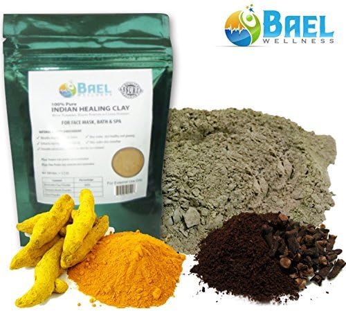 Bentonite Clay with Turmeric &amp; Cloves Powder. Indian Healing Clay, Fullers Earth Powder for Facial Mask, Hair, Bath &amp; Spa by Bael Wellness by Bael Wellness