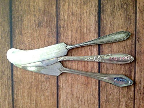Upcycled vintage Garden markers made from knives, customized with any fruit, vegetable, or herb name, Herb garden markers, reusable garden markers, Hand-stamped