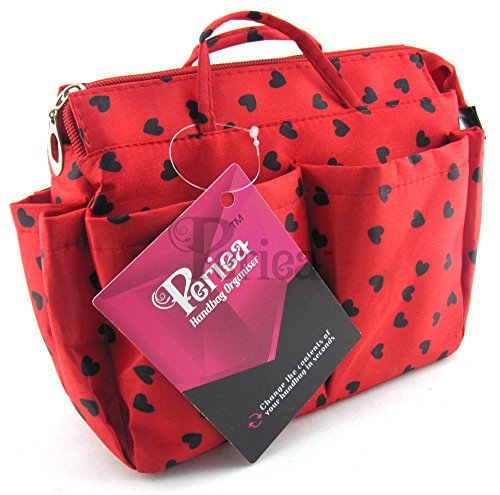 Periea Handbag Organiser Small Red With Black Hearts - Sash