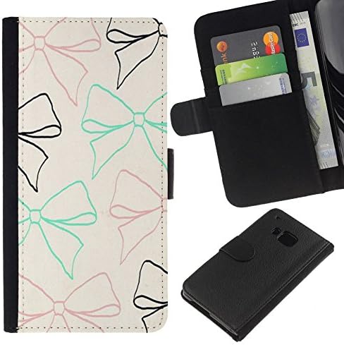Good Phone Accessory // Leather Wallet Protective Case Card Money Holder Cover for HTC One M7 // bow tie beige teal brown black pattern