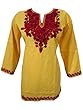 Womans Yellow Kurta Tunic Tops Cotton Red Hand Embroidered Boho Chic Blouse Small Womans Yellow Kurta Tunic Tops Cotton Red Hand Embroidered Boho Chic Blouse Small