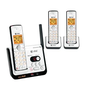 AT;T CL82309 DECT 6.0 Cordless Phone, Black/Silver, 3 Handsets