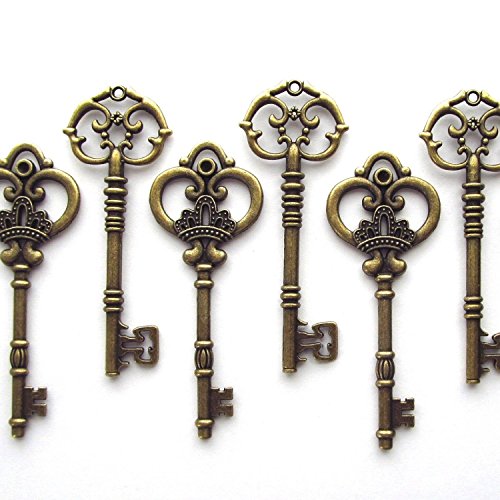 Nesting Nomad Mixed Set of 20 Extra Large Skeleton Keys in Antique Bronze - Set of 20 Keys (2 Styles) - 3 1/4" Keys