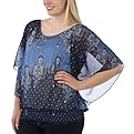 Pure Energy Juniors Plus Flutter Sleeve Chiffon Boho Top - Blue