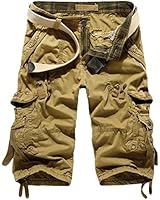 HEMOON Mens Cropped Twill Cargo Shorts Quick-dry Summer Shorts (WITHOUT BELT)