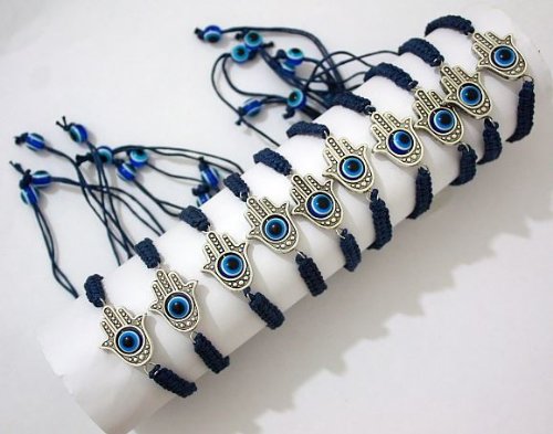 lot 10 LARGE Hamsa Evil Eye Blue STRING Kabbalah Bracelets Lucky Charm Jewelry