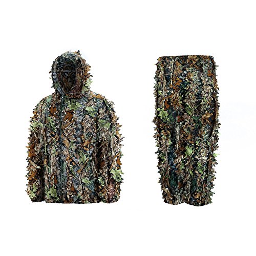 Mens high quality natural hooded camouflage leafy hunting suit