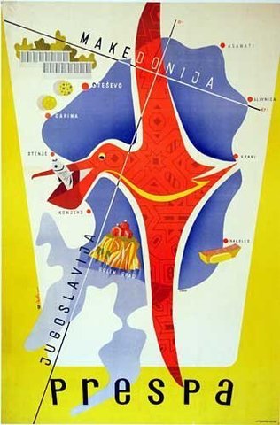1930's Yugoslavia Prespa Macedonia Original Vintage Art Deco Antique Advertising Travel Poster