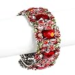 Red Flower Painting and Crystal Cuff Bangle Bracelet