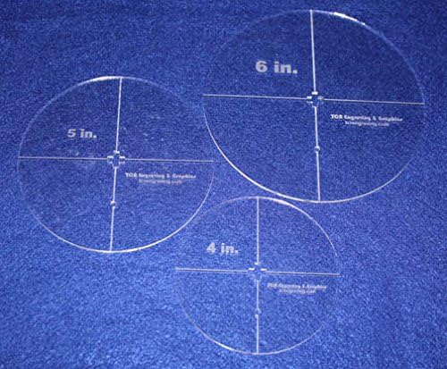 Circle Template 3 Piece Set W/Crosses and Guideline Hole. 4 Inch, 5 Inch, 6 Inch - Clear 1/8 Inch Thick
