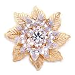 Elegant Golden Flower White Crystal Pin Brooch