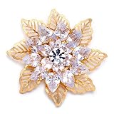 Elegant Golden Flower White Crystal Pin Brooch