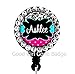 Retractable Badge Reel - Damask Black Blue and Pink with Swarovski Rhinestones - Personalized Name - Badge Holder