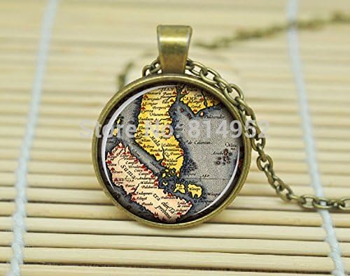 VintaStore Art Glass Necklace Vintage Map Necklace Vintage Map Pendant Vintage Map Jewelry A1322