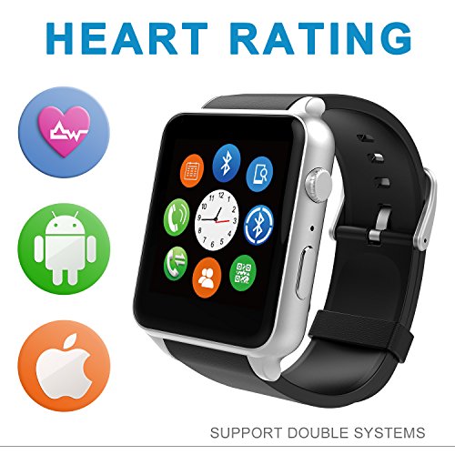 SuperWatch GB-88 Smart Watch Bluetooth NFC Connectivity Sports Watch with Heart Rate Monitor,Touch Screen and Magnetic Charging for Android Samsung HTC/Apple Ios (Silver)