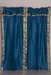 Pair Turquoise sari curtains with attached beaded valance