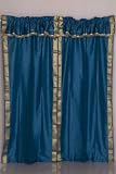 Pair Turquoise sari curtains with attached beaded valance