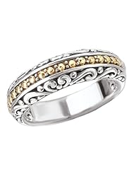 925 Silver Scroll & Dot Filigree Ring with 18k Gold Accents- Sizes 6-8