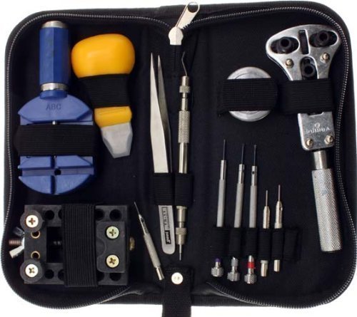 Klaren watch repair tool kit, 13-piece with black case