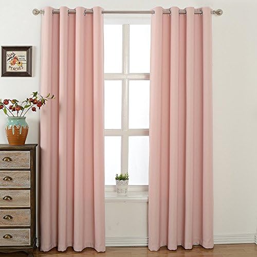 Fancy Queen Solid Window Curtains Thermal Insulated Blackout Treatment for Bedroom Room 52 x 63 inch (Set of 2 Panels), Pink