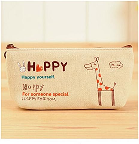 More RM pen bag pen bag Korea stationery the large capacity canvas brief roll pencil bags cute pencil box for girls (beige girrafe)