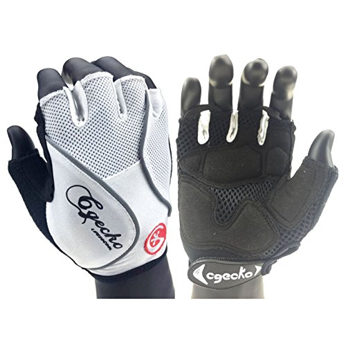 Cgecko Special Wicking Shockproof Mountain Reflex Gel Bike Half Finger Glove Tri-color Optional Outdoor Sports Gloves Cycling Short Glove (White, X-Large)