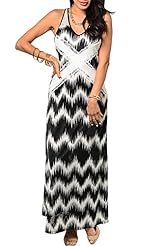 Sexy Chevron Print Polyester/Spandex Sheer Maxi Dress 