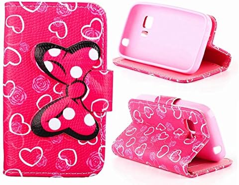 Samsung Galaxy Young 2 G130H Case,Cute Bow Tie Hearts Card Slot Holder Phone Case With Stand --Retail Package W Screen Protector--Pink