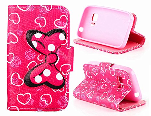 Samsung Galaxy Young 2 G130H Case,Cute Bow Tie Hearts Card Slot Holder Phone Case With Stand --Retail Package W Screen Protector--Pink