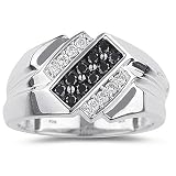 10k White Gold Black and White Diamond Men's Ring (1/2 cttw)