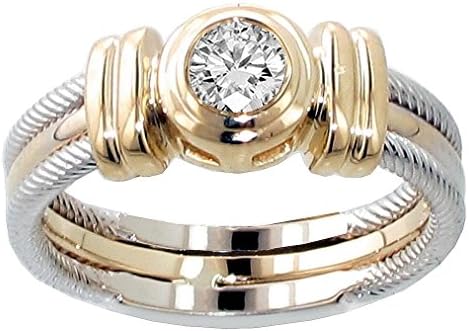 0.25 CT TW Two Tone Bezel Set Diamond Anniversary Wedding Ring in 14k Gold - Size 6