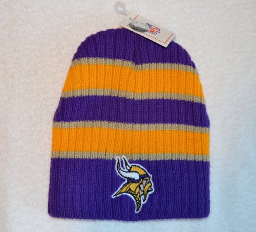 Minnesota Vikings Striped Bunker Skull Cap - NFL Cuffless Beanie Knit Hat