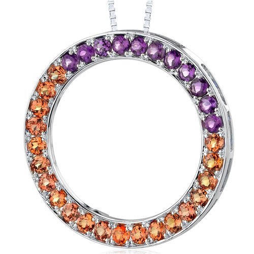 Sterling Silver 3.75 carats total weight Round shape Padparascha Sapphire and Amethyst Circle of Life Pendant Necklace