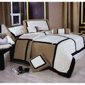 Brand New Micro Suede Beige/Brown & Ivory Patchwork Queen Comforter 7pcs Bed in a Bag Brand New Micro Suede Beige/Brown & Ivory Patchwork Queen Comforter 7pcs Bed in a Bag