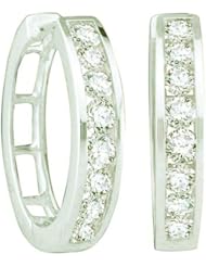 1.00 Carat (ctw) 14k White Gold Round White Diamond Ladies Fashion Hoop Earrings