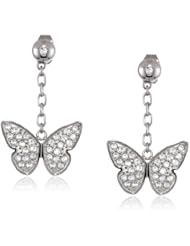 Stainless Steel Crystal Open Wing Butterfly Dangle Earrings